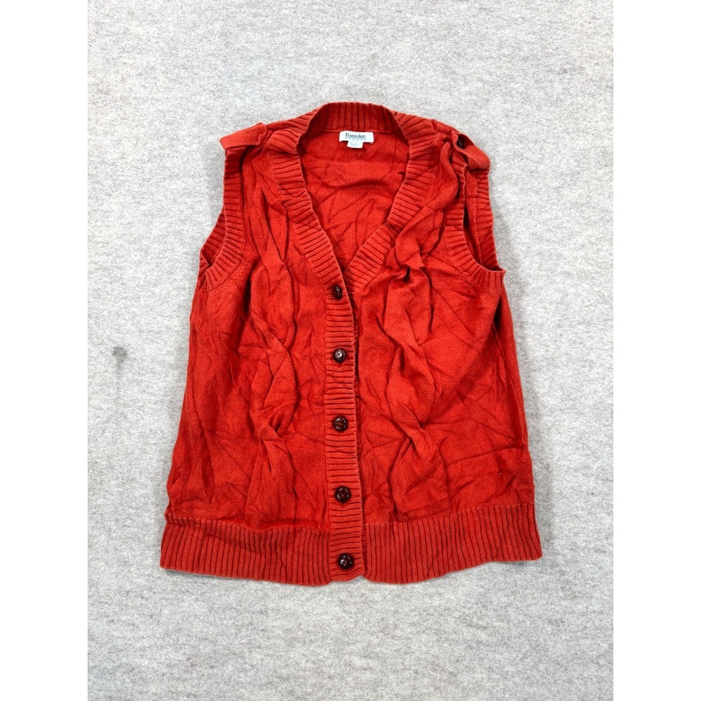 Hampshire Studio Sweater Vest Womens Large Orange Cable Knit V Neck Button Front